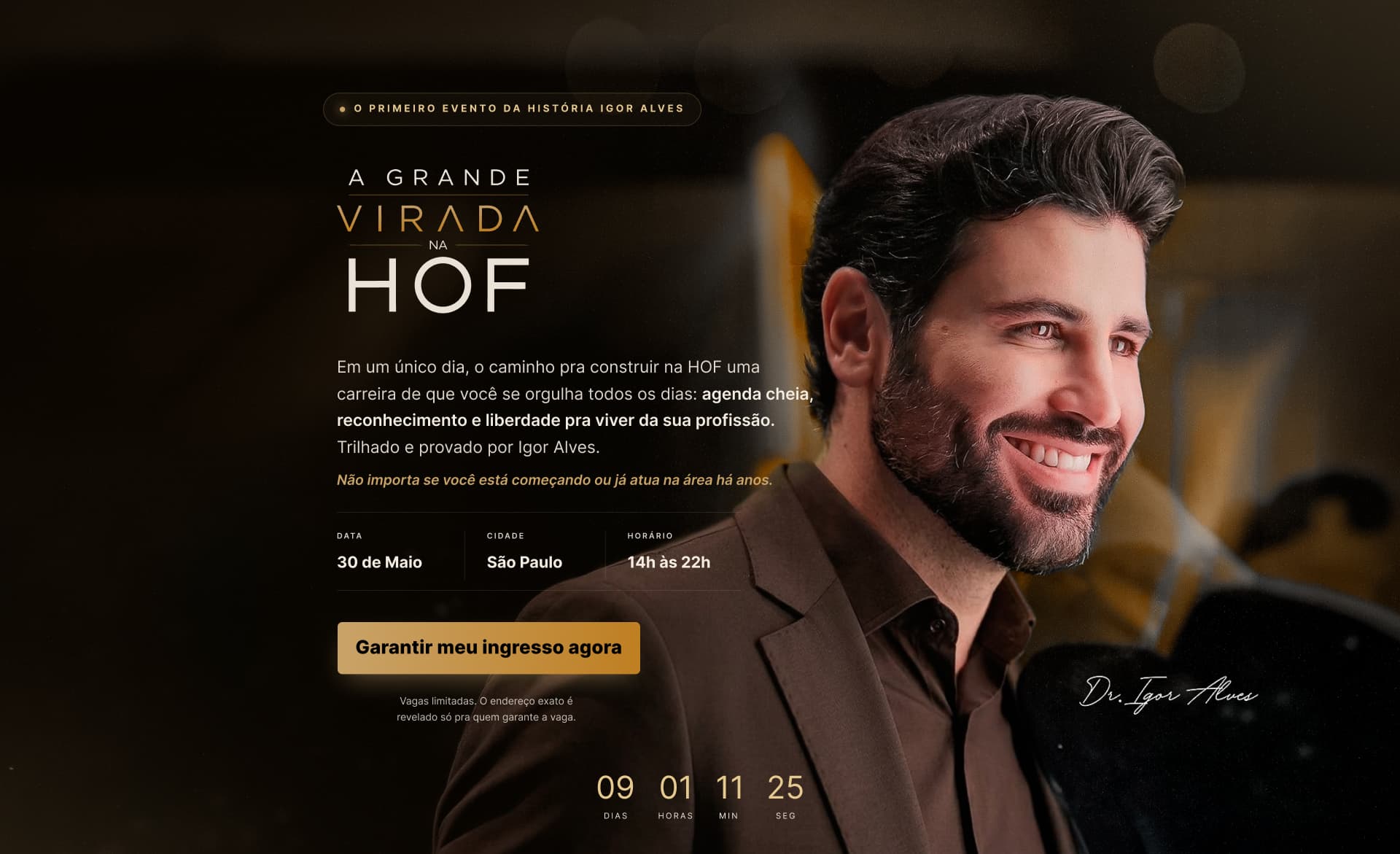 Landing page do evento presencial A Grande Virada na HOF