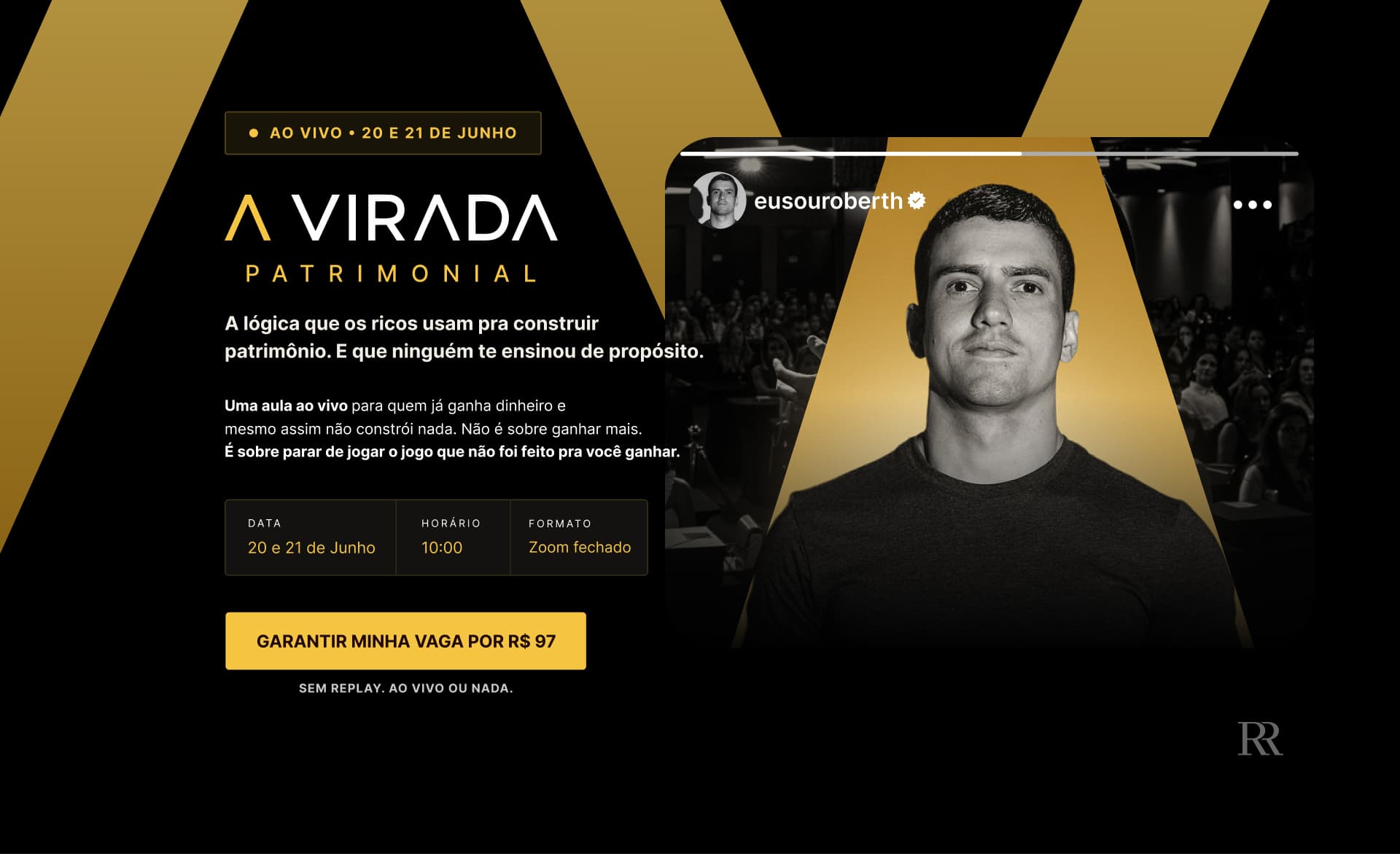 Landing page da aula ao vivo A Virada Patrimonial